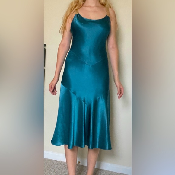 ABS Allen Schwartz Dresses Ocean Blue Vintage Midi Formal Satin